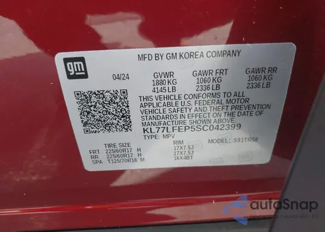 2025 Chevrolet Trax Fwd Ls z USA, uszkodzony, nr VIN KL77LFEP5SC042399